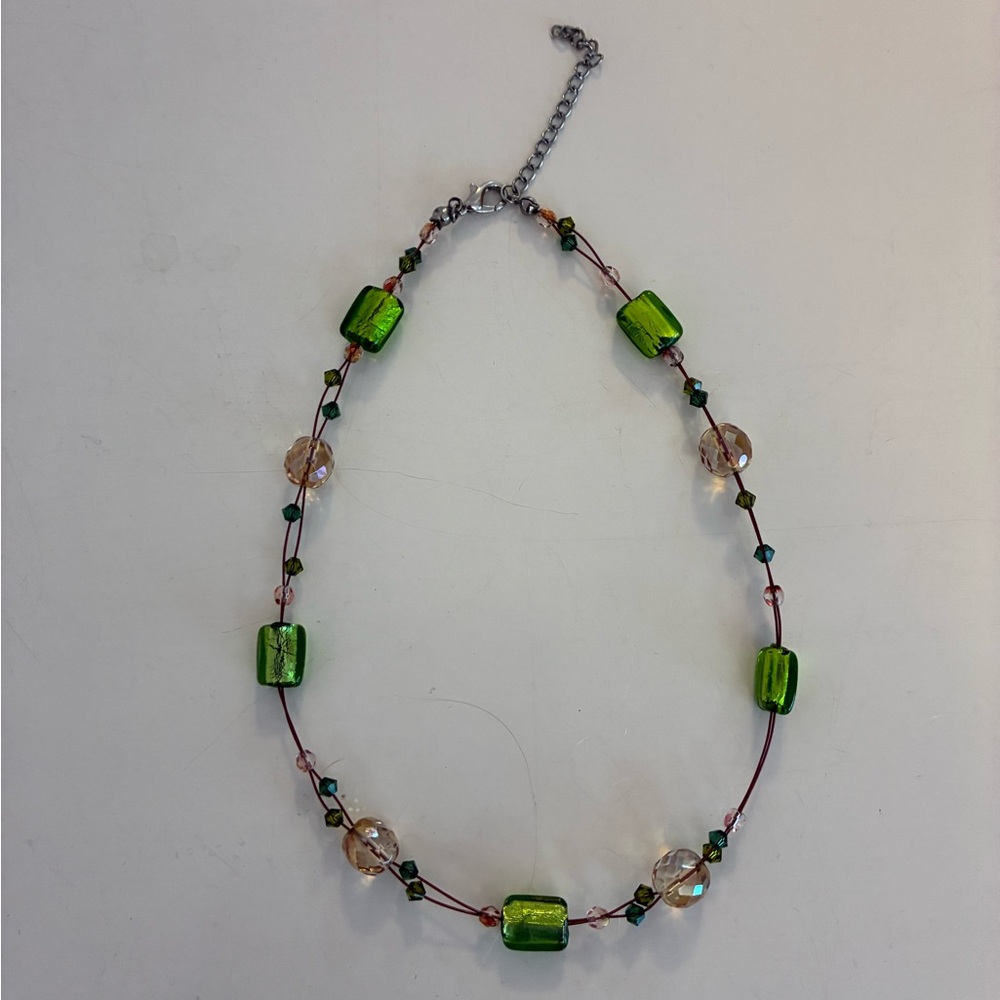 Cloe & Isabel Iridescent hand crafted beaded necklace 15” extender about 2” more